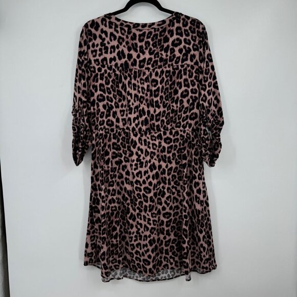 Torrid Leopard Print Zip Front 3/4 Sleeve Challis Shirt Dress Women’s Size 2 - Picture 8 of 12